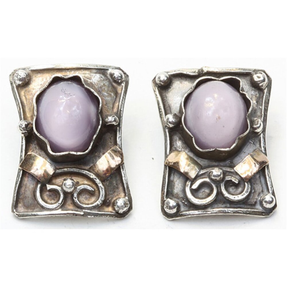 Beautiful Artisan made 18K Gold and Silver Amethyst Clip-on Earrings Great Find